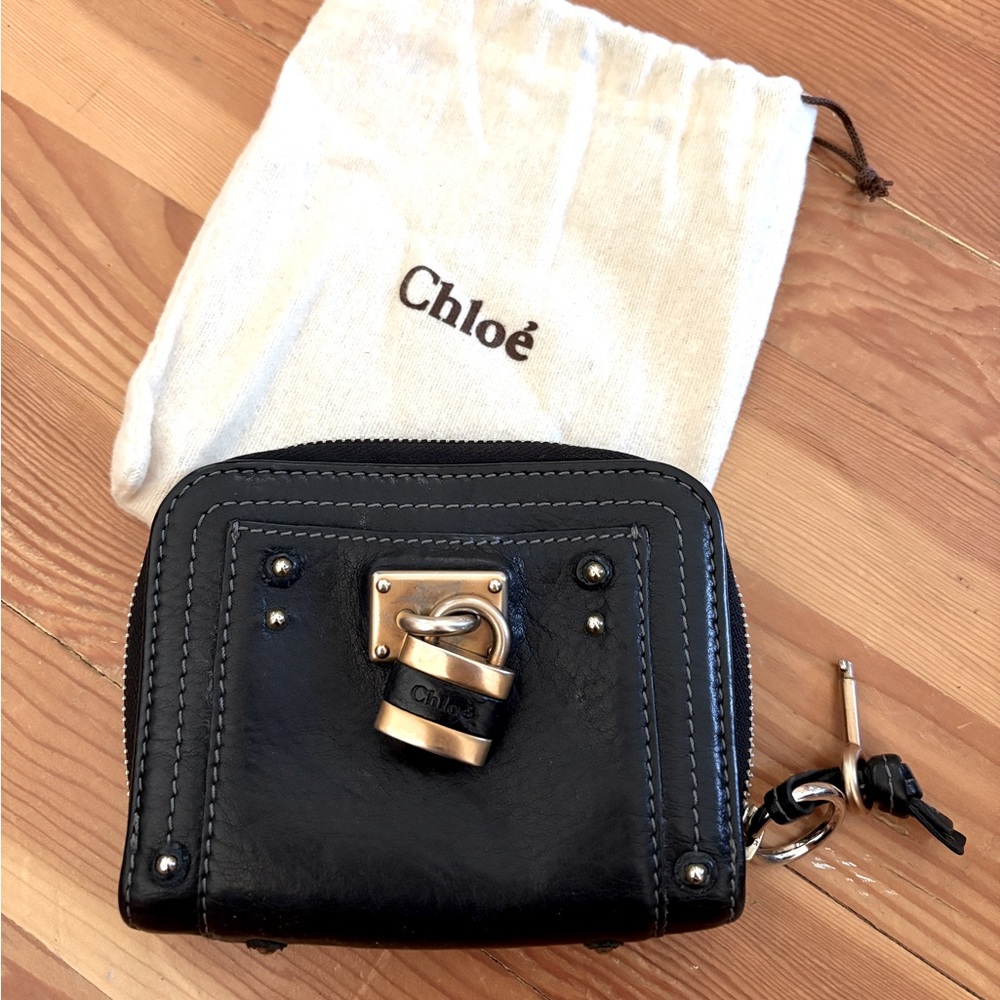 Chloe Black Leather Wallet with Gold Hardware